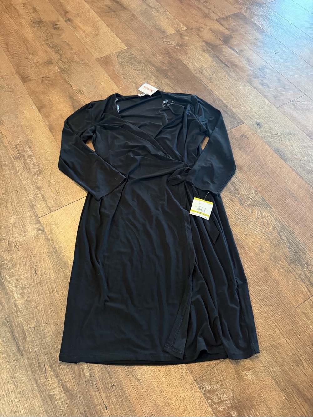 Anne Klein Black Long Sleeve Wrap-Style Dress
